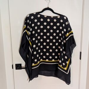 Simons Contemporaine Navy Polka Dot Hanky Dolman Top Medium